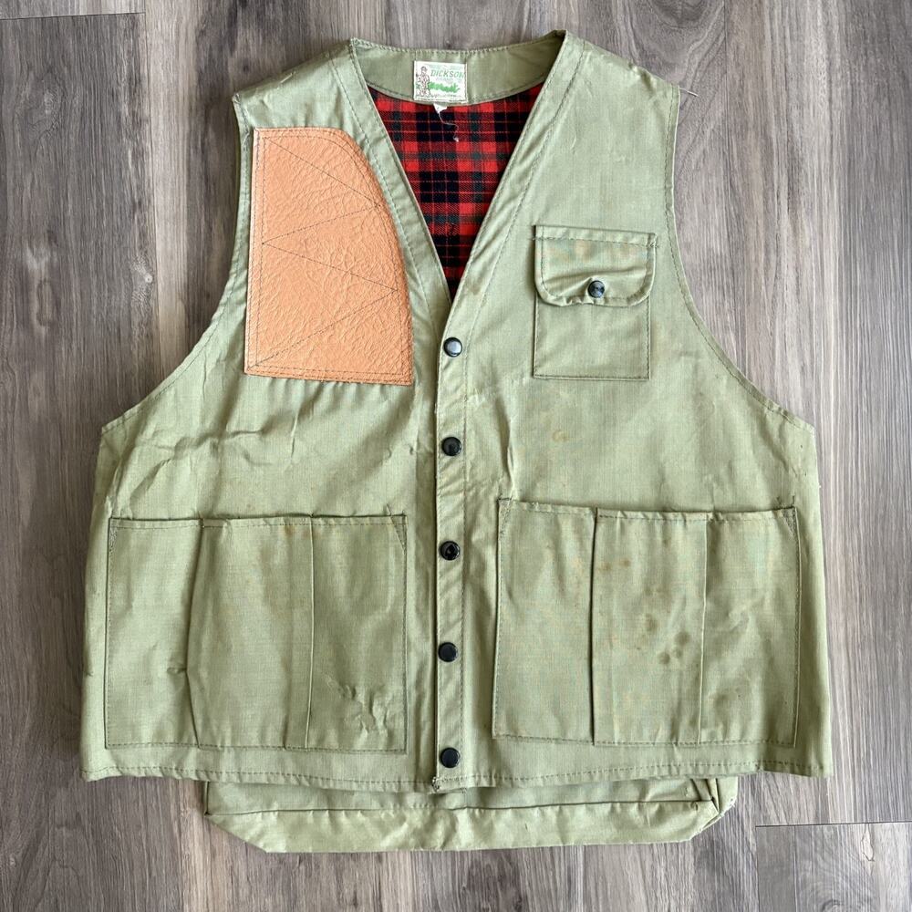 Vintage 1960s Dickson Hunting Vest Olive Green Men's Size L WORN Lined